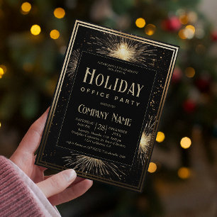 Elegant Black Guld Fireworks Helgdag Office Party Inbjudningar