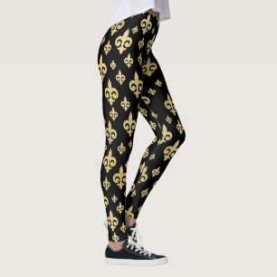 Elegant Black & Guld Fleur-de-Lis Mardi Gras Leggings