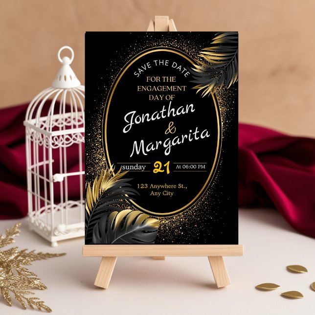 Elegant Black & Guld Förlovning Card Spara Datumet (Skapare uppladdad)