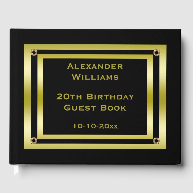 Elegant Black & Guld Framed Birthday Gästböcker (Framsida)