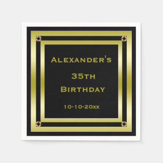Elegant Black & Guld Framed Man's 35e Birthday Pappersservett