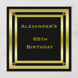 Elegant Black & Guld Framed Man's 65e Birthday Inbjudningar