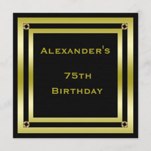 Elegant Black & Guld Framed Man's 75:e Birthday Inbjudningar