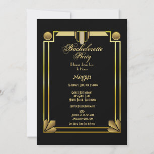 Elegant Black & Guld Gatsby Bachelorette Party in Inbjudningar