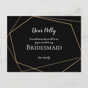 Elegant Black & Guld Geometric/Bridesmaid Request Vykort