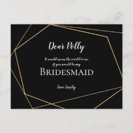 Elegant Black & Guld Geometric/Bridesmaid Request Vykort