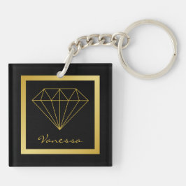 Elegant Black Guld Geometric Diamond