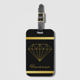 Elegant Black Guld Geometric Diamond Bagagebricka