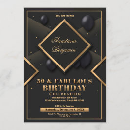 Elegant Black Guld Geometric Födelsedagsfest Anpas Inbjudningar