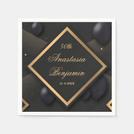 Elegant Black Guld Geometric Födelsedagsfest Pappersservett