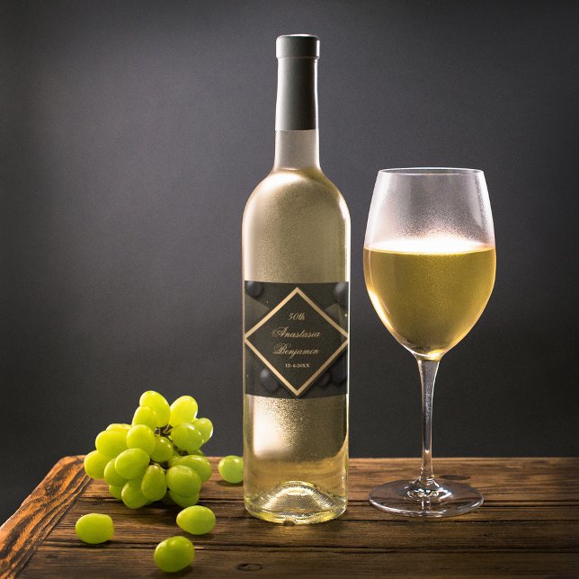 Elegant Black Guld Geometric Födelsedagsfest Vinflaska Etikett (Skapare uppladdad)