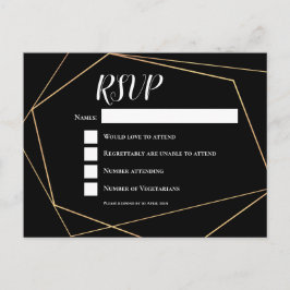 Elegant Black & Guld Geometric Ram Bröllop OSA Vykort
