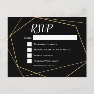 Elegant Black & Guld Geometric Ram Bröllop OSA Vykort