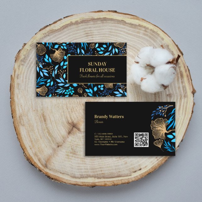 Elegant Black Guld Ginkgo Blommigt Feminine Visitkort (Elegant Black Gold Ginkgo Floral Feminine Business Card)