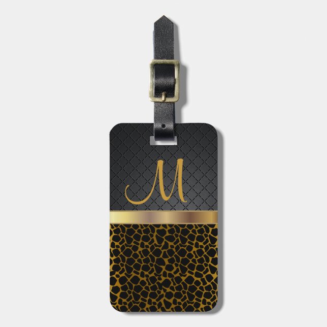 Elegant Black & Guld Giraffe Mönster Design Bagagebricka (Vertikal Framsida)