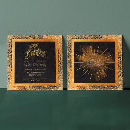 Elegant Black Guld Glitter 100:e Födelsedagsfesten Inbjudningar