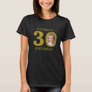 Elegant Black Guld Glitter 30års födelsedag Photo T Shirt