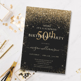 Elegant Black Guld Glitter 50:e Födelsedagsfesten Inbjudningar