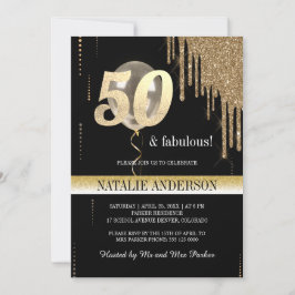 Elegant Black Guld Glitter 50:e Födelsedagsfesten Inbjudningar