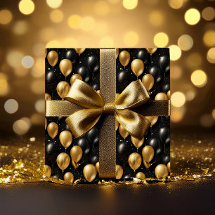 Elegant Black Guld Glitter Balloons Mönster A022 Presentpapper