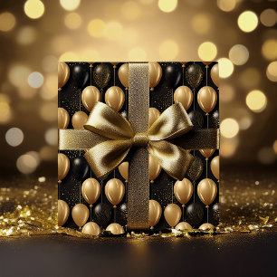 Elegant Black Guld Glitter Balloons Mönster A023 Presentpapper