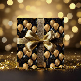 Elegant Black Guld Glitter Balloons Mönster A024 Presentpapper