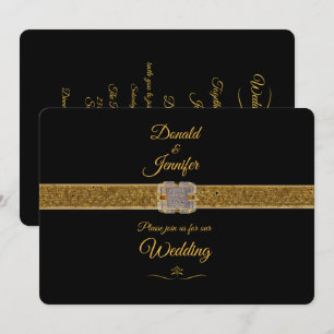 Elegant Black Guld Glitter Brooch Bröllop Inbjudningar