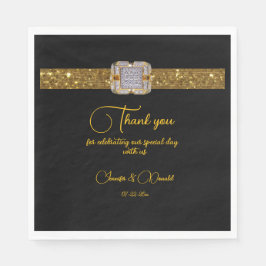 Elegant Black Guld Glitter Brooch Bröllop Pappersservett