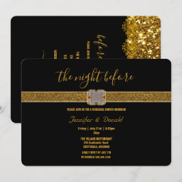 Elegant Black Guld Glitter Brooch Rehearsal Dinner Inbjudningar