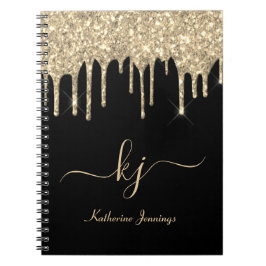 Elegant Black Guld Glitter Drives 2 Monogram-skrip Anteckningsbok