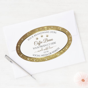 Elegant Black Guld Glitter-etiketter juveler Ovalt Klistermärke