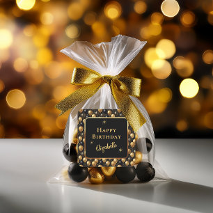 Elegant Black Guld Glitter födelsedag i Fyrkantigt Klistermärke