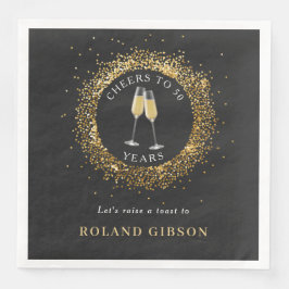 Elegant Black & Guld Glitter Födelsedagsfest Napki Pappersservett