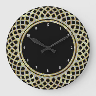 Elegant Black Guld & Glitter Geometric Mönster Stor Klocka