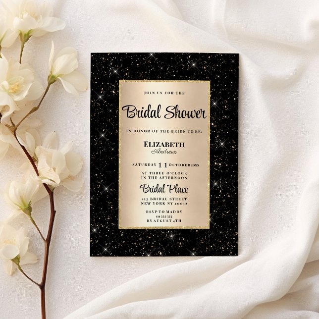 Elegant Black guld glitter konetti Möhippa Inbjudningar (Elegant black gold glitter confetti Bridal Shower)