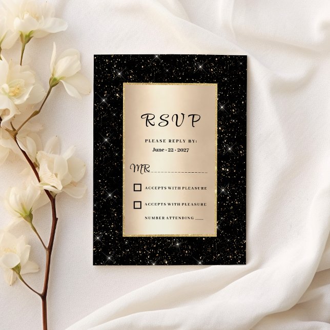 Elegant Black guld glitter konetti OSA Inbjudningar (Elegant black gold glitter confetti RSVP )