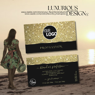 Elegant Black Guld Glitter Luminous Stars Logotyp Visitkort