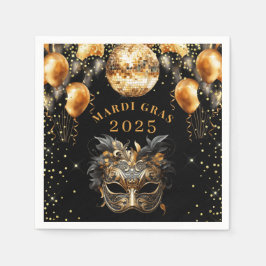 Elegant Black Guld Glitter Mardi Gras 2025 Pappersservett