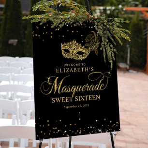 Elegant Black Guld Glitter Masquerad Party Poster
