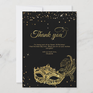 Elegant Black Guld Glitter Masquerad Tack Kort