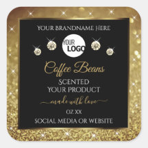 Elegant Black Guld Glitter-produktetikett med Logo