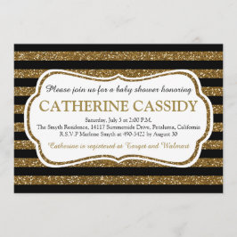 Elegant Black & Guld Glitter Rand Baby Shower Inbjudningar
