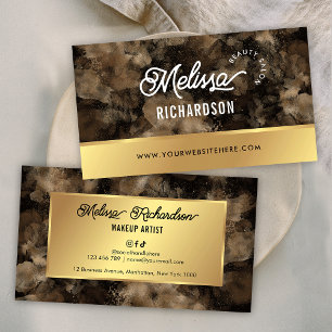 Elegant Black & Guld Glitter Watercolor Beauty Spa Visitkort