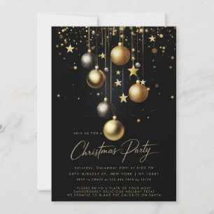 Elegant Black Guld Gnistra Bauble jul Party Inbjudningar