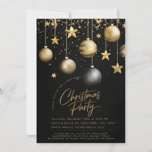 Elegant Black Guld Gnistra Stars jul Party Inbjudningar