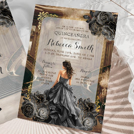 Elegant Black Guld Grand Ballroom Princess 15 Años Inbjudningar