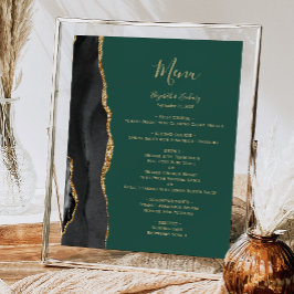 Elegant Black Guld Grönt Bröllop Bord Menu Poster