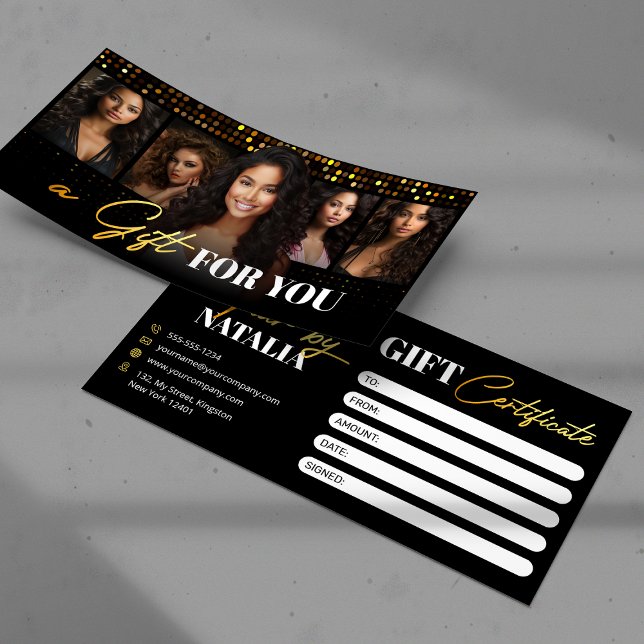 Elegant Black Guld Hair Salon Gift Certificate (Skapare uppladdad)