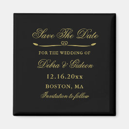 Elegant Black & Guld Heart Flourish Spara datum Magnet