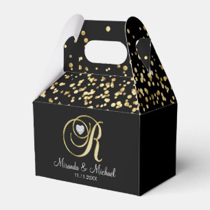 Elegant Black Guld Heart Monogram R Bröllop Gift Presentaskar
